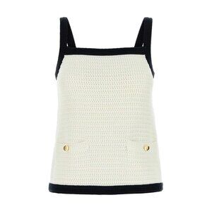 Gucci Stretch Crochet Cotton Tank Top White M 819376